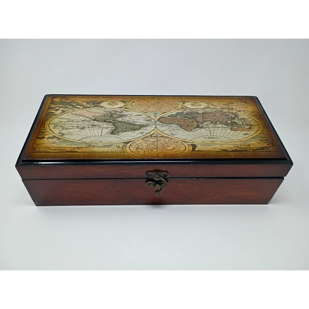 Beautiful Jewelry Multipurpose Box Wood Velvet World Map Keepsake